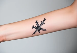 Give me a tattoo based on proverbs 27:17 about iron sharpening iron for me and the guys to get together probably two swords in it want a cross on the handle too tattoo idea