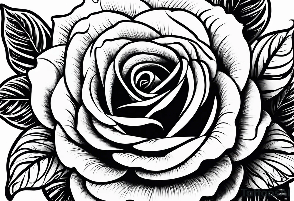 A black and white detailed rose with a lot of shading tattoo idea
