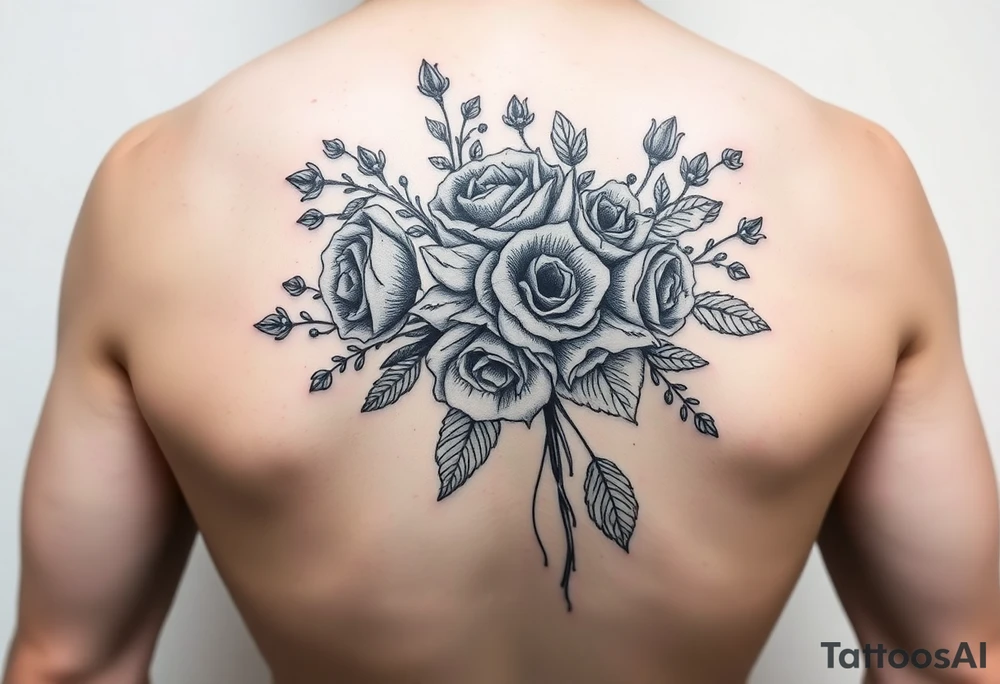 vintage bouquet of wild roses and meadow flowers with morning dew tattoo idea