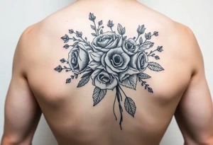 vintage bouquet of wild roses and meadow flowers with morning dew tattoo idea