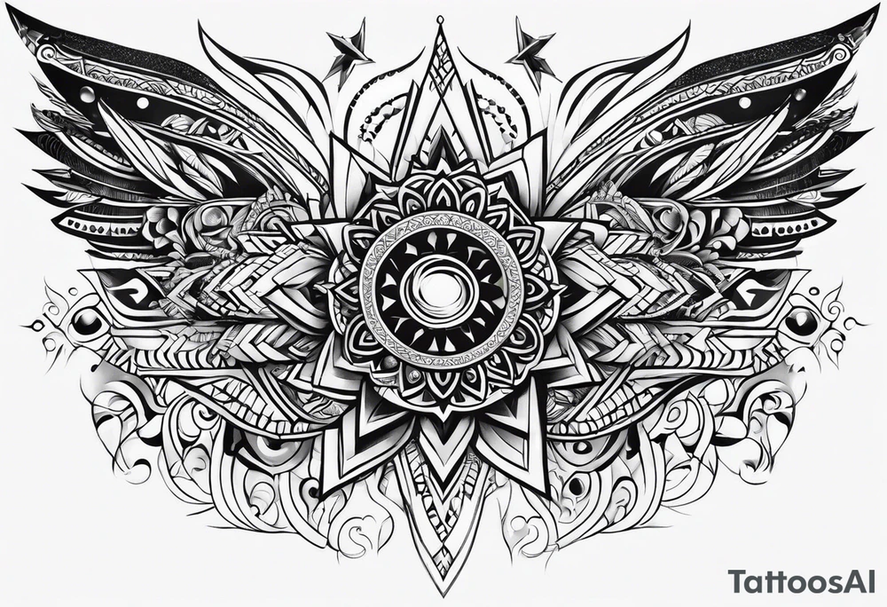 T2000s tribal tattoo with rays of light background tattoo idea