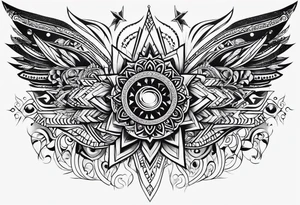 T2000s tribal tattoo with rays of light background tattoo idea
