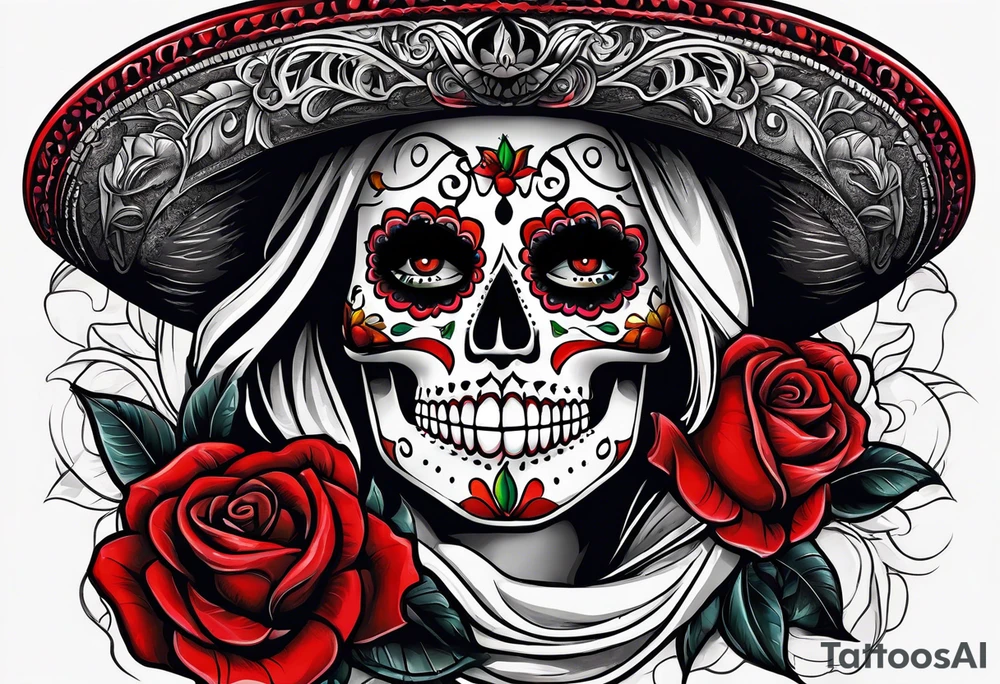 day of dead, red rose, Mexican hat, no skull tattoo idea