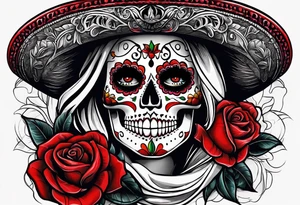 day of dead, red rose, Mexican hat, no skull tattoo idea