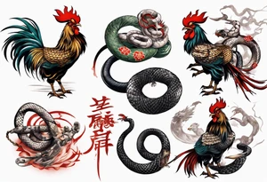 Samurai rooster fighting a snake tattoo idea