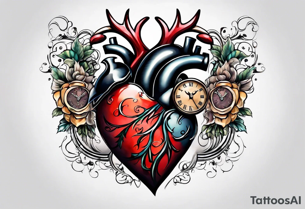 Heart with clock hands on 8 and 5 tattoo idea