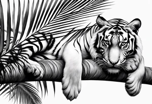 tiger laying on palm tree tattoo idea