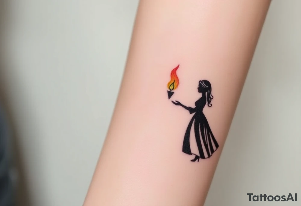 Silhouette of grandmother, mother and daughter passing a flame from oldest to youngest with the flame growing as it goes. tattoo idea