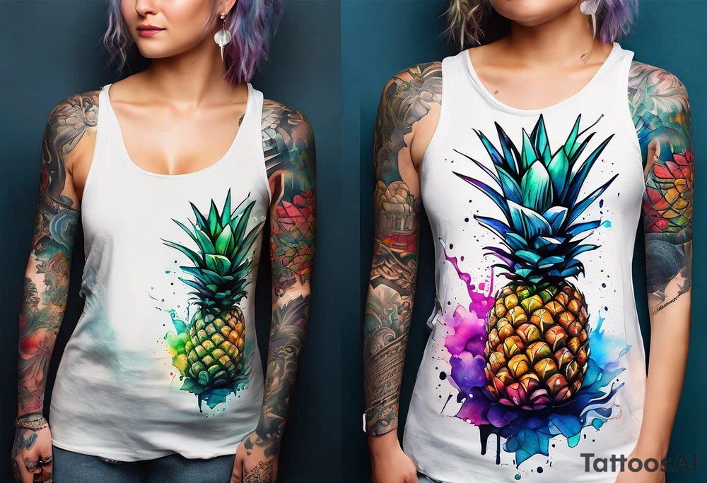 Broken glass watercolour tattoo, pineapple stag, Amsterdam, Amsterdam buildings, Amsterdam canal, space colours, galaxy colours, pineapples tattoo idea