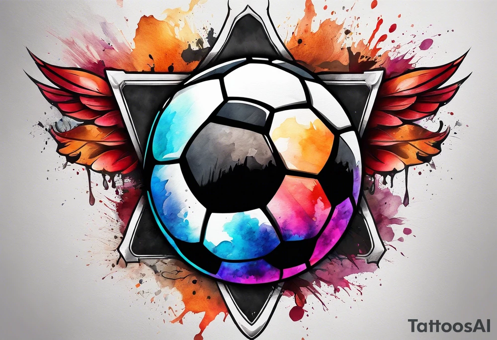 Cross made out football leather with watercolor background tattoo idea