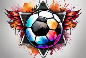 Cross made out football leather with watercolor background tattoo idea