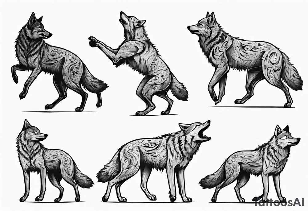 stick figures of two wolves dancing on their hind legs. tattoo idea