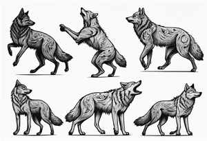 stick figures of two wolves dancing on their hind legs. tattoo idea