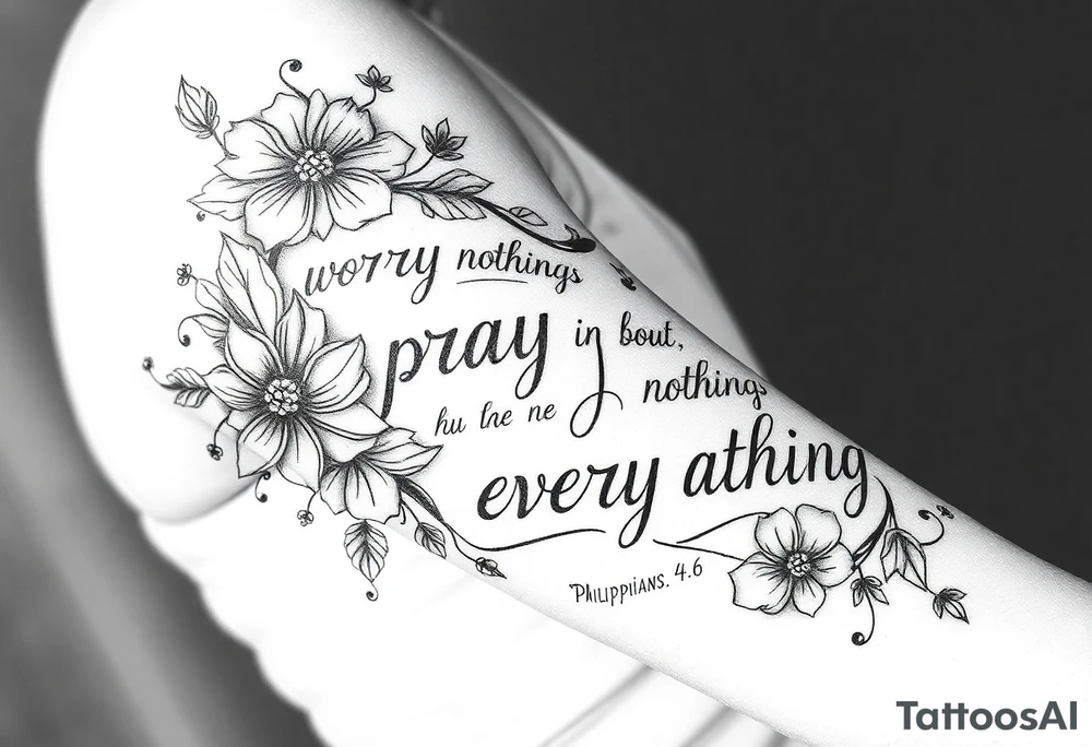 philippians 4:6 “worry about nothing, pray about everything”make this into a graphic type of tattoo with no words just meaning. something a black person would get tattoo idea