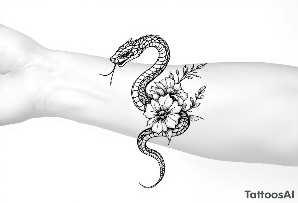 snake with flowers tattoo idea