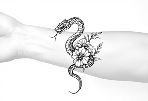 snake with flowers tattoo idea
