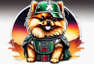 Pomeranian dressed like boba fett tattoo idea