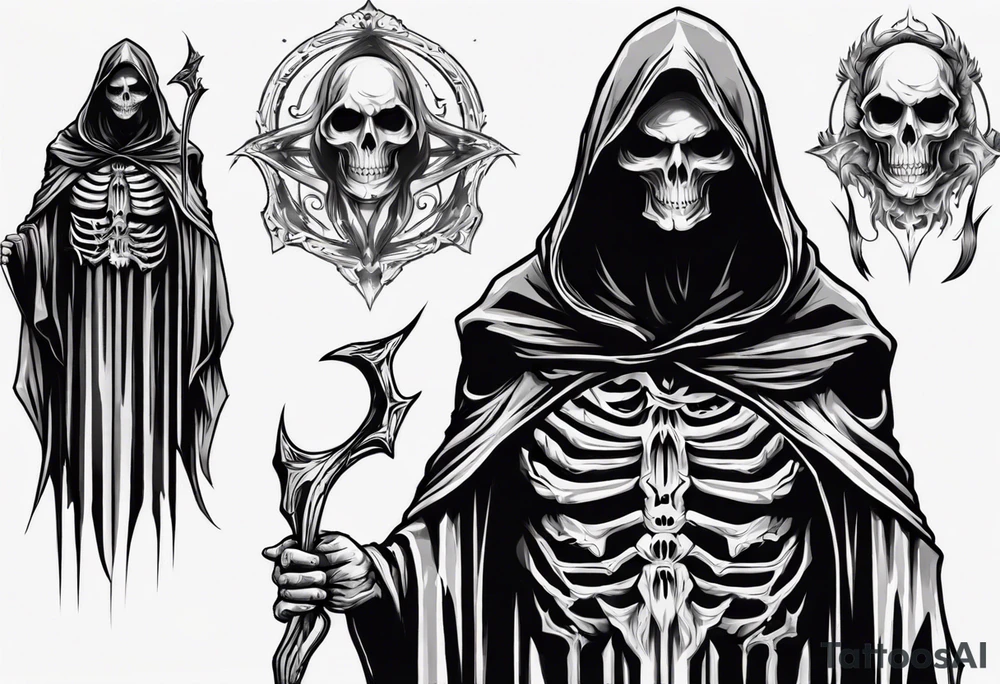 hooded reaper upper body no face tattoo idea
