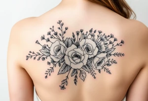 vintage bouquet of wild roses and meadow flowers with morning dew tattoo idea