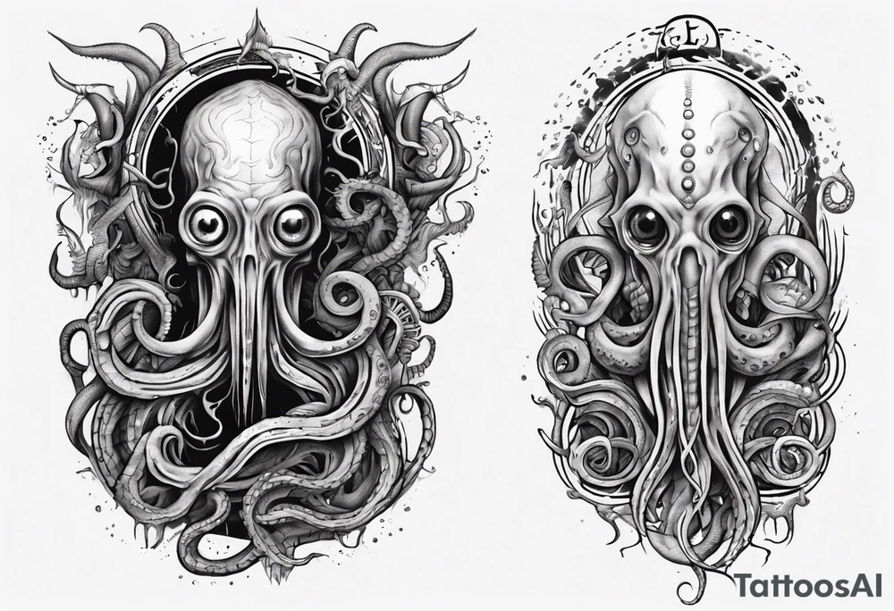 lovecraft long tattoo to put on the forearm, with eye and tentacle tattoo idea