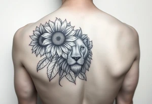 sunflower or multiple sunflowers and lion head on a womans upper arm tattoo idea