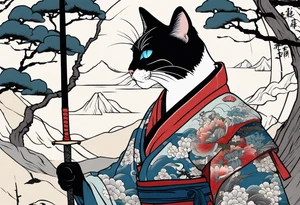 A siamese samurai cat slashing his enemy tattoo idea