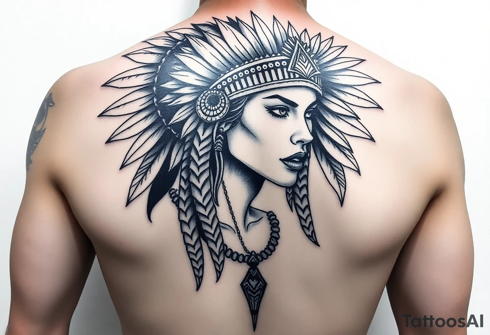 Goddess warrior sexy woman with dingo headdress on tattoo idea
