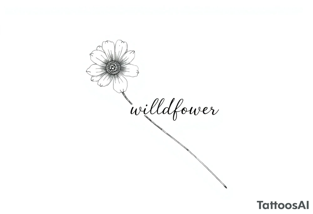 A long stemmed flower with the word wildflower written with the stem tattoo idea