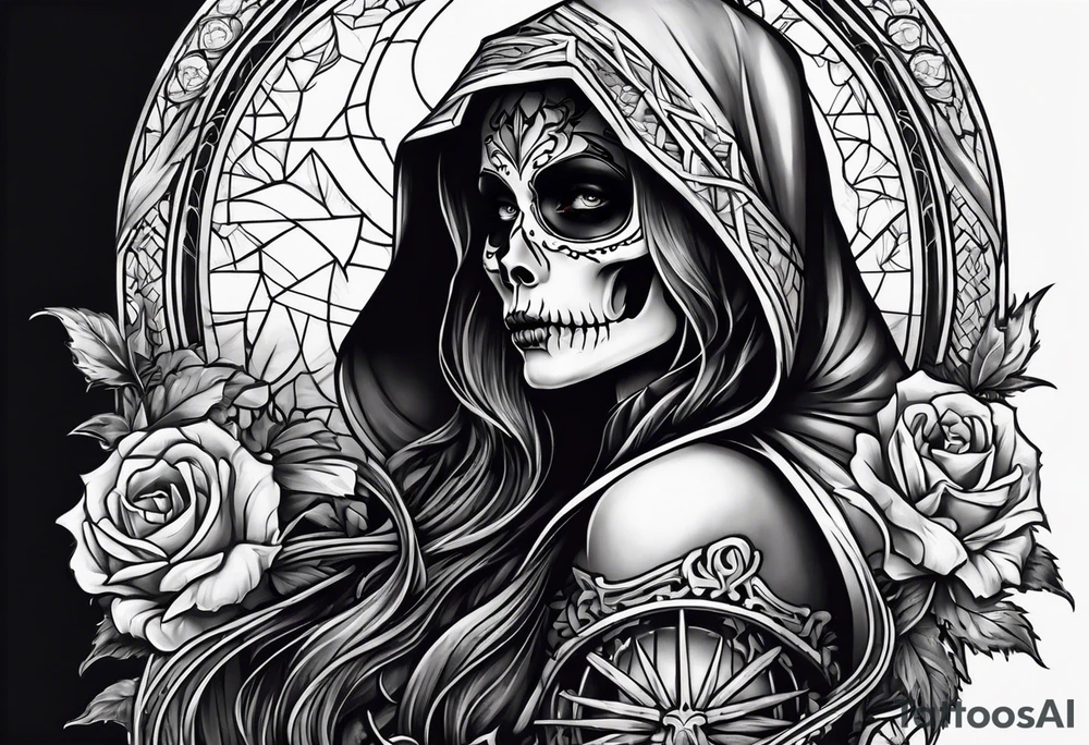 lady skeleton grim reaper satan tattoo idea