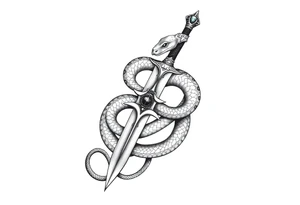 mystical snake coiled around an ancient dagger with jeweled hilt tattoo idea