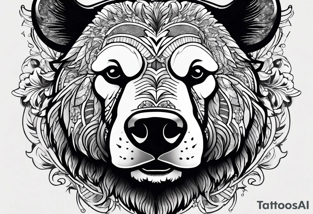 Make me a tattoo of half a bear's face and half a bull's face on one face tattoo idea