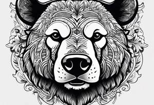 Make me a tattoo of half a bear's face and half a bull's face on one face tattoo idea