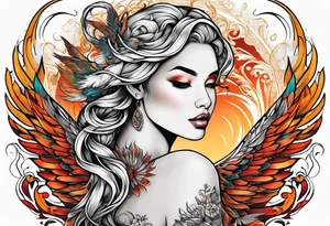 femme nu avec un tatou de phoenix tattoo idea