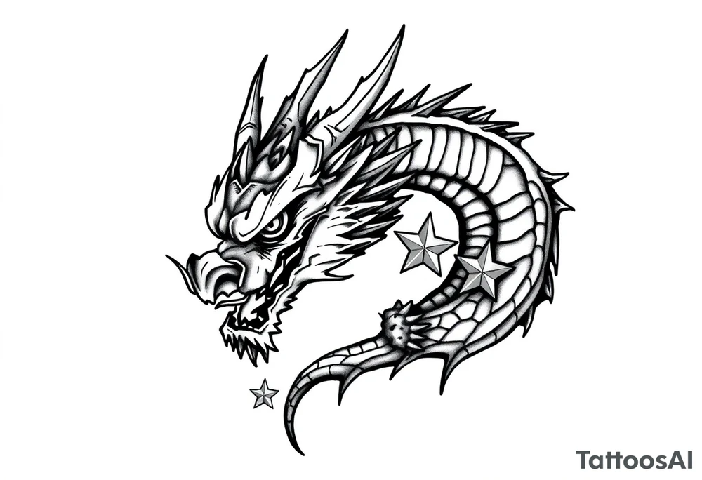 Shenron dragon with 7 star dragon balls tattoo idea