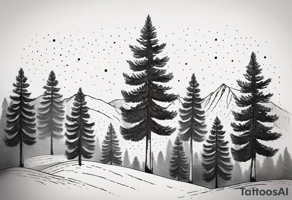 Single line pine trees tattoo idea