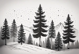 Single line pine trees tattoo idea