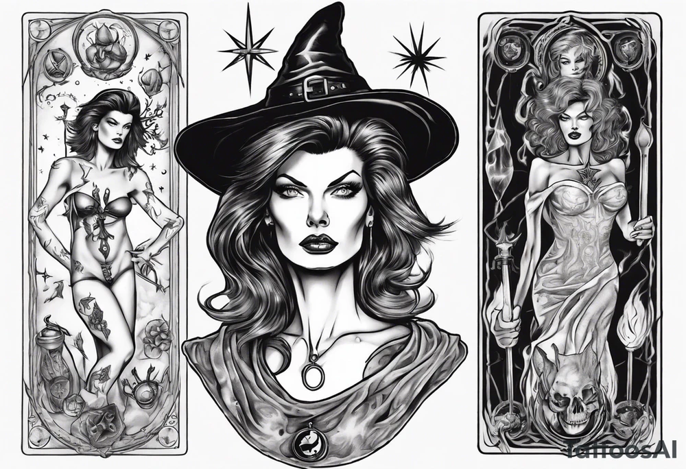Linda Evangelista as a Witch in a Tarot tattoo idea