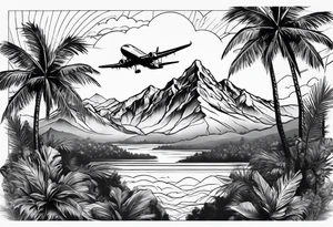 mountains palm trees airplanes tattoo idea