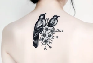 crows with flowers down my spine tattoo idea