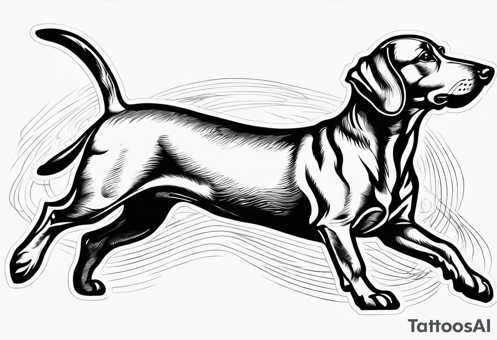 Outline of sausage dog running tattoo idea