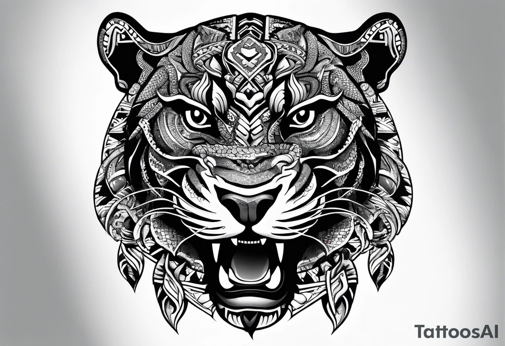 aztec black jaguar with snake tattoo idea