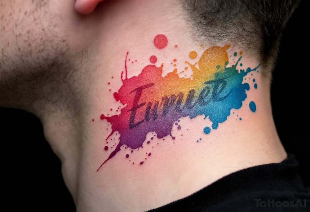 Watercolor script fading from red to gold to blue, symbolizing emotional progression. tattoo idea