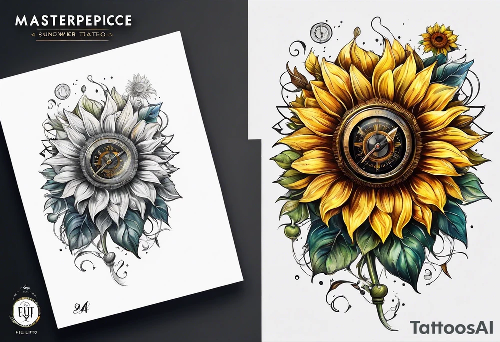 Sunflower next to a compass tattoo idea