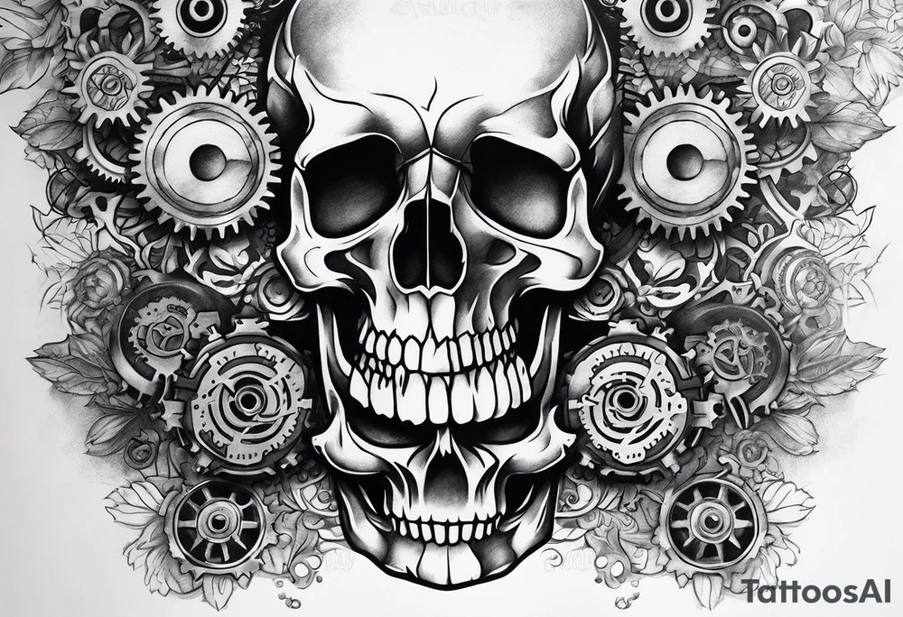 Gears and skulls stencil tattoo idea