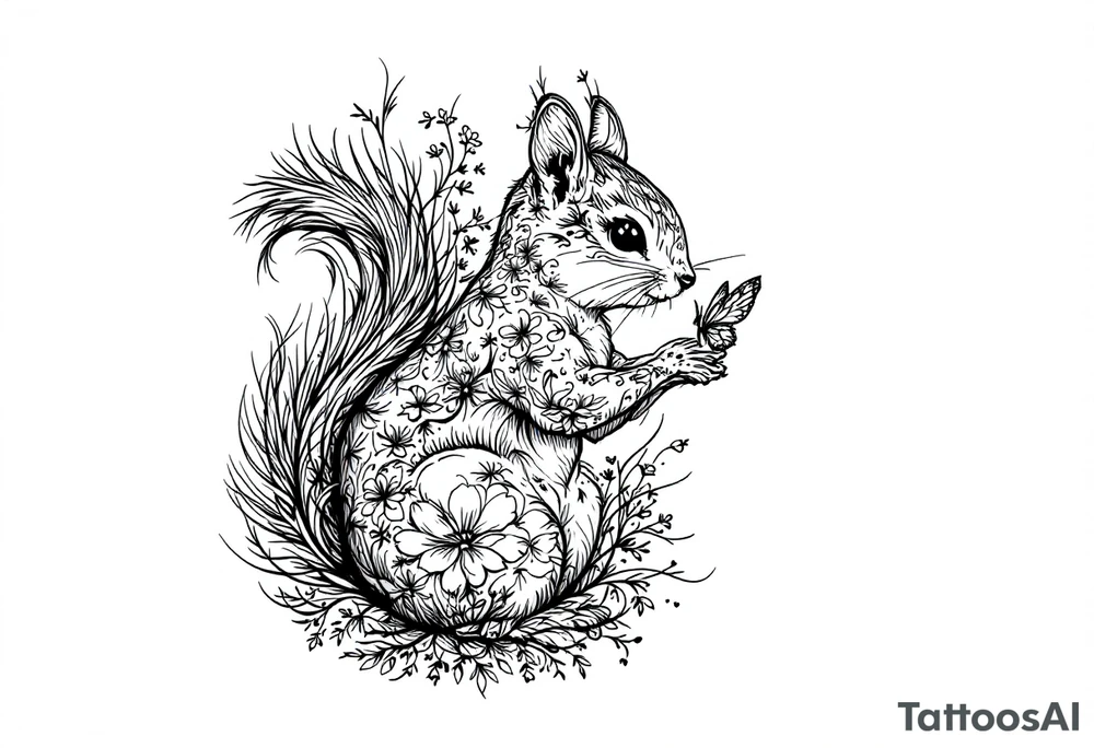 A Squirrel with a butterfly in hands tattoo idea