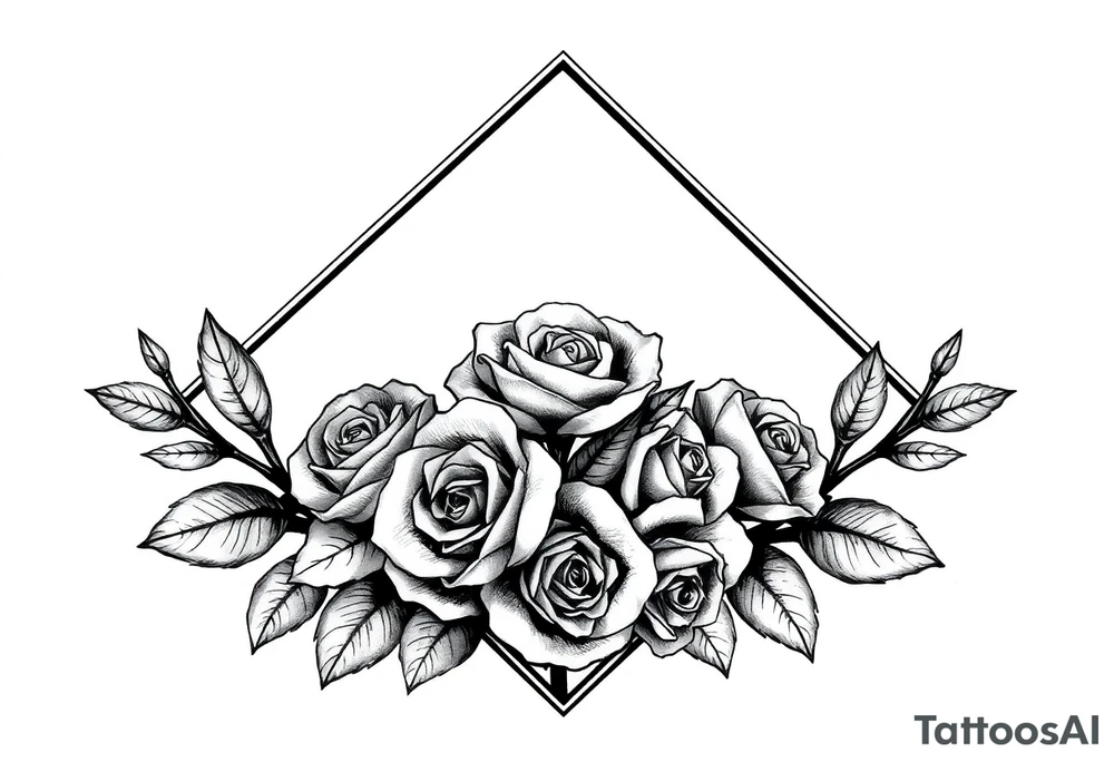 Small Roses filing up the inside of an elongated diamond shape tattoo idea