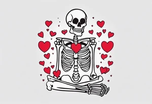 One skeleton with eyes in the shape of hearts, one skeleton sitting tattoo idea