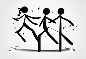 Music quarter notes connecting two dancing stick figures tattoo idea