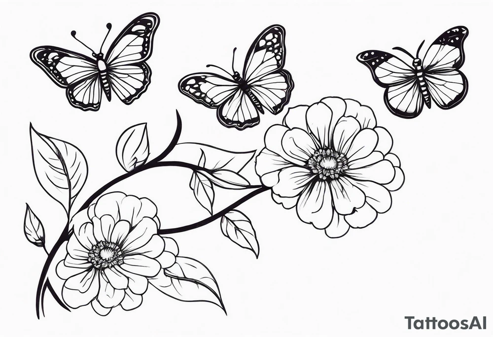 Small Butterflies with marigolds on a vine tattoo idea