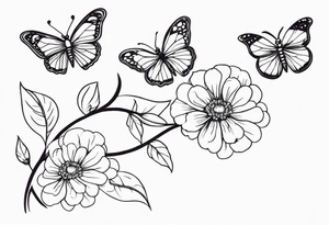 Small Butterflies with marigolds on a vine tattoo idea